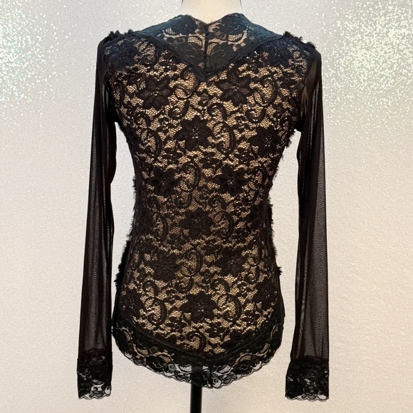 French Laundry by Neto Sheer Black Lace Top with 3D Floral Embellishments - Picture 5 of 16
